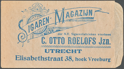 711907 Sigarenzakje van voorheen C. Otto Roelofs Jzn., Sigaren-Magazijn, N.V. Sigarenfabrieken, Elisabethstraat 38 hoek ...